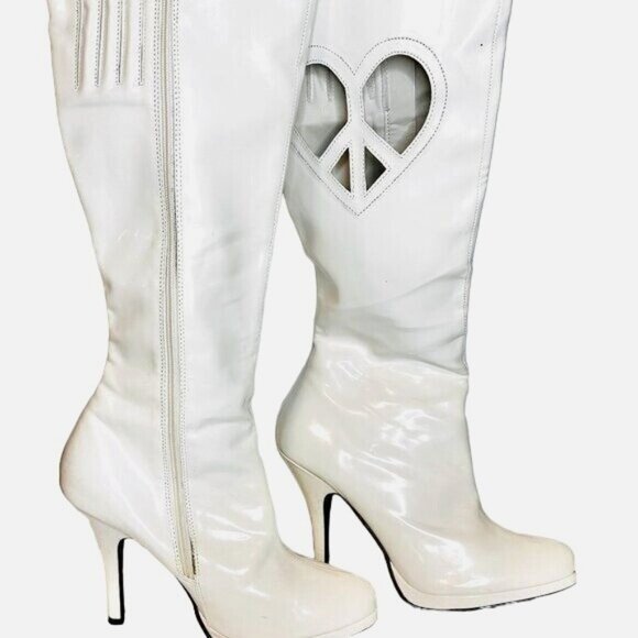 White Platform Women's Go-Go Boots Ugly Silent Disco, Cosplay Sz 10M (run small) - Picture 1 of 9